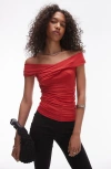 Topshop Bardot Wrap Top In Red In Red