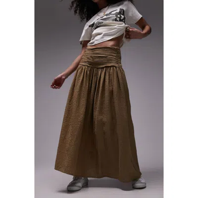 Topshop Ruched Waist Maxi Skirt In Brown