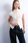 Topshop Ruffle Button Front Knit Top In White