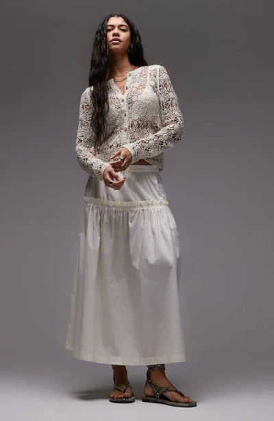 Topshop Ruffle Seam Poplin Maxi Skirt In White