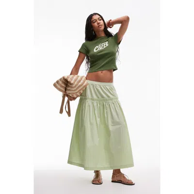 Topshop Ruffle Seam Poplin Maxi Skirt In Green