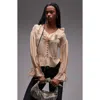 Topshop Sheer Ruffle Tie Front Top In Beige