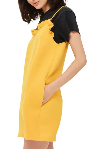 Topshop Ruffle Trim Shift Minidress In Yellow