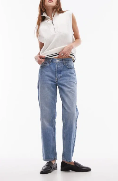 Topshop Runway Straight Leg Jeans In Light Blue