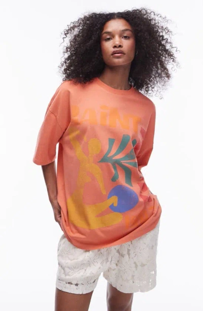 Topshop Saint Tropez Oversize Graphic T-shirt In Orange