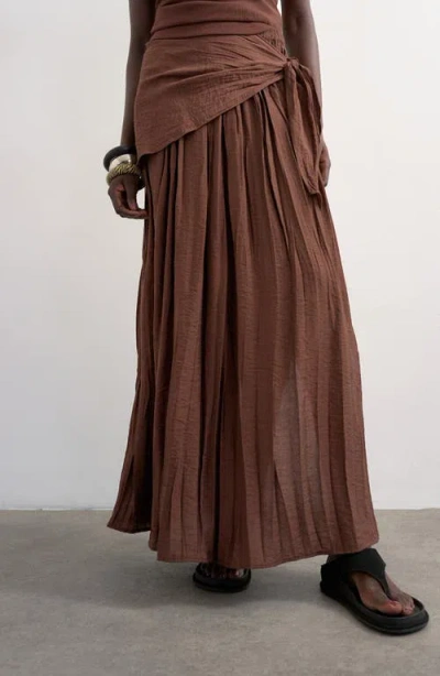 Topshop Sash Tie Crinkle Maxi Skirt In Brown