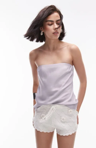 Topshop Satin Longline Bandeau In Mauve-purple