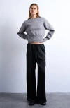Topshop Satin Drawstring Wide Leg Pants In Black