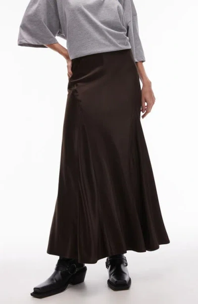Topshop Satin Godet Maxi Skirt In Brown