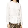 Topshop Satin Waist Tie Blouse In White In White
