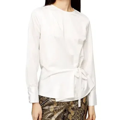 Topshop Satin Waist Tie Blouse In White