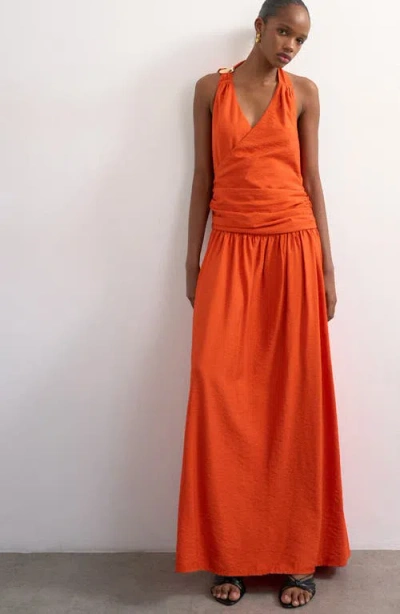 Topshop Scarf Neck Plunge Maxi Dress In Orange