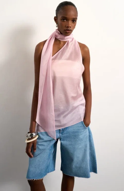 Topshop Scarf Open Back Halter Top In Pink