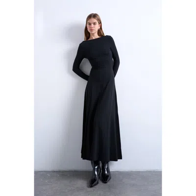 Topshop Scoop Back Long Sleeve Maxi Dress In Black