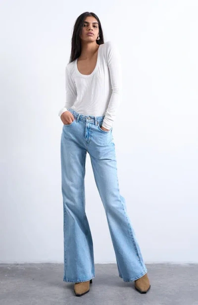 Topshop Premium Rib Long Sleeve Wide Scoop Neck Top In White