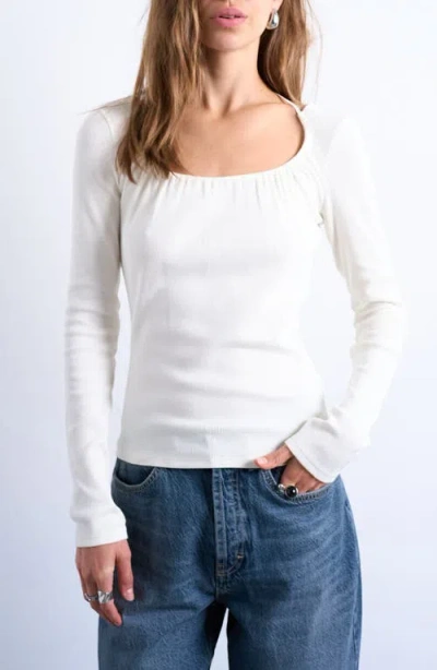 Topshop Scoop Neck Long Sleeve Rib Top In White