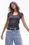 Topshop Scoop Neck Rib T-shirt In Charcoal