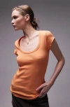 Topshop Scoop Neck Rib T-shirt In Orange