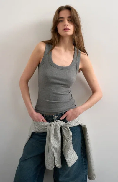 Topshop Rib Knit Scoop Neck Tank Top In Gray