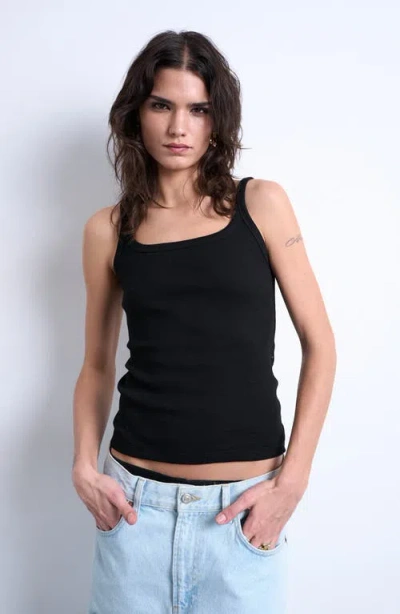 Topshop Scoop Neck Stretch Cotton Rib Tank In Black