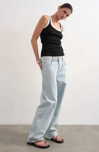 Topshop Scoop Neck Stretch Cotton Rib Tank In Blue