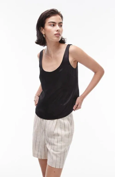 Topshop Scoop Neck Woven Tank In Black