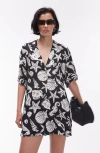 Topshop Button Down Romper In Mono Shell Print-multi In Black Multi