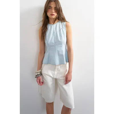 Topshop Seamed Denim Peplum Top In Blue