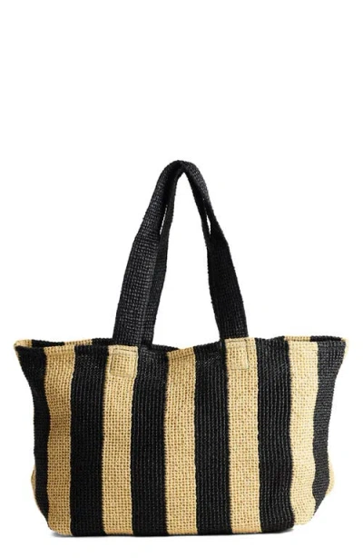 Topshop Selia Stripe Straw Tote In Black