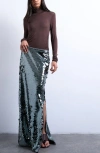 Topshop Sequin Column Maxi Skirt In Animal Print