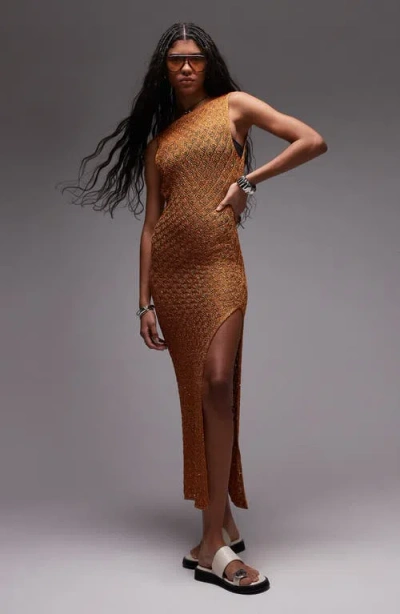 Topshop Sequin Metallic Knit Scoop Back Midi Dress