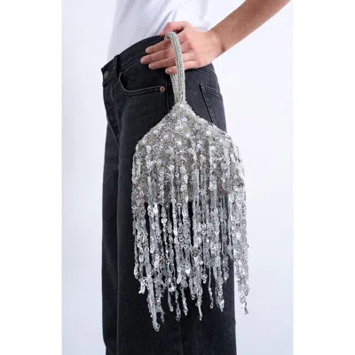 Topshop Sequin Tassel Top Handle Bag In Silver