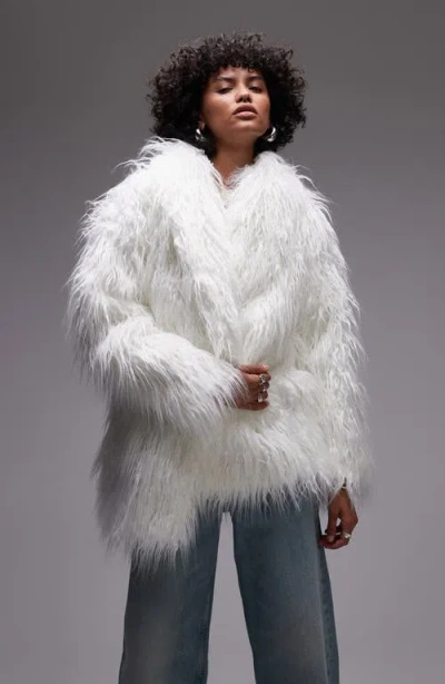 Topshop Shag Faux Fur Jacket In White