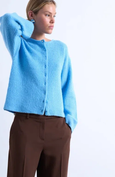 Topshop Shaker Stitch Relaxed Cardigan In Blue