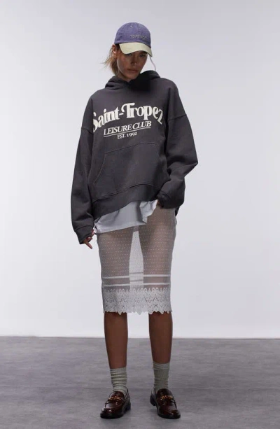 Topshop Sheer Lace 90s Length Skirt In Cream-white