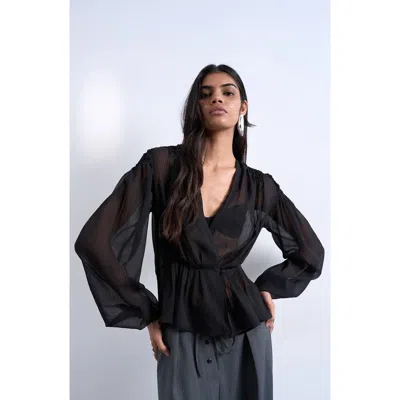Topshop Sheer Peplum Top In Black