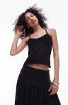 Topshop Knit Shell Strap Cami Top In Black In Black