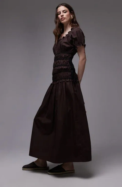 Topshop Shirred Bodice Maxi Dress In Bronze