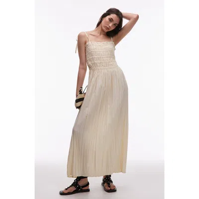Topshop Shirred Bodice Midi Dress In Neutral