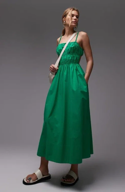 Topshop Shirred Cutout Cotton Poplin Midi Sundress