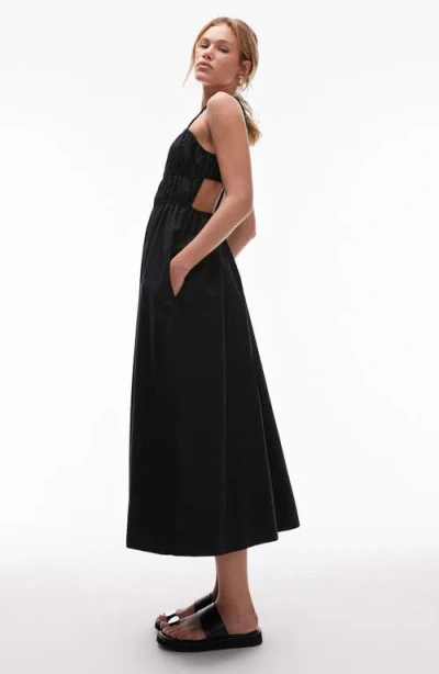 Topshop Shirred Cutout Cotton Poplin Midi Sundress
