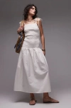 Topshop Linen Cami Ruched Midi Dress