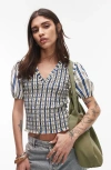 Topshop Shirred Puff Sleeve Crop Top
