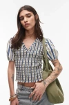 Topshop Shirred Puff Sleeve Crop Top In Multi