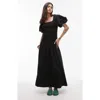 Topshop Puff Sleeve Square Neck Shirred Midi Dress In Green