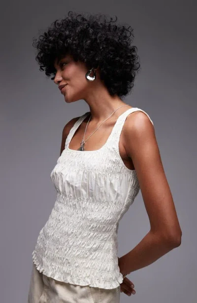 Topshop Shirred Poplin Sleeveless Top In White