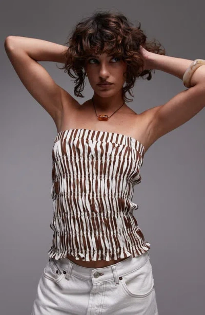 Topshop Shirred Strapless Top In White