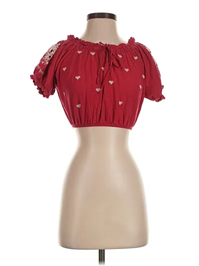 Pre-owned Topshop Short Sleeve Blouse In Burgundy