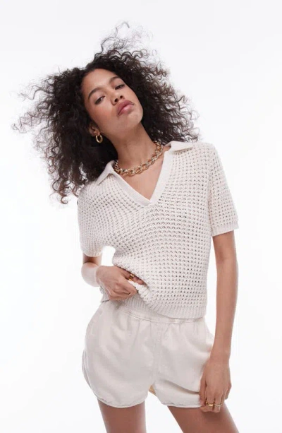 Topshop Short Sleeve Chunky Cotton Jumper In Cream
