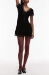 Topshop Short Sleeve Velvet & Lace Minidress